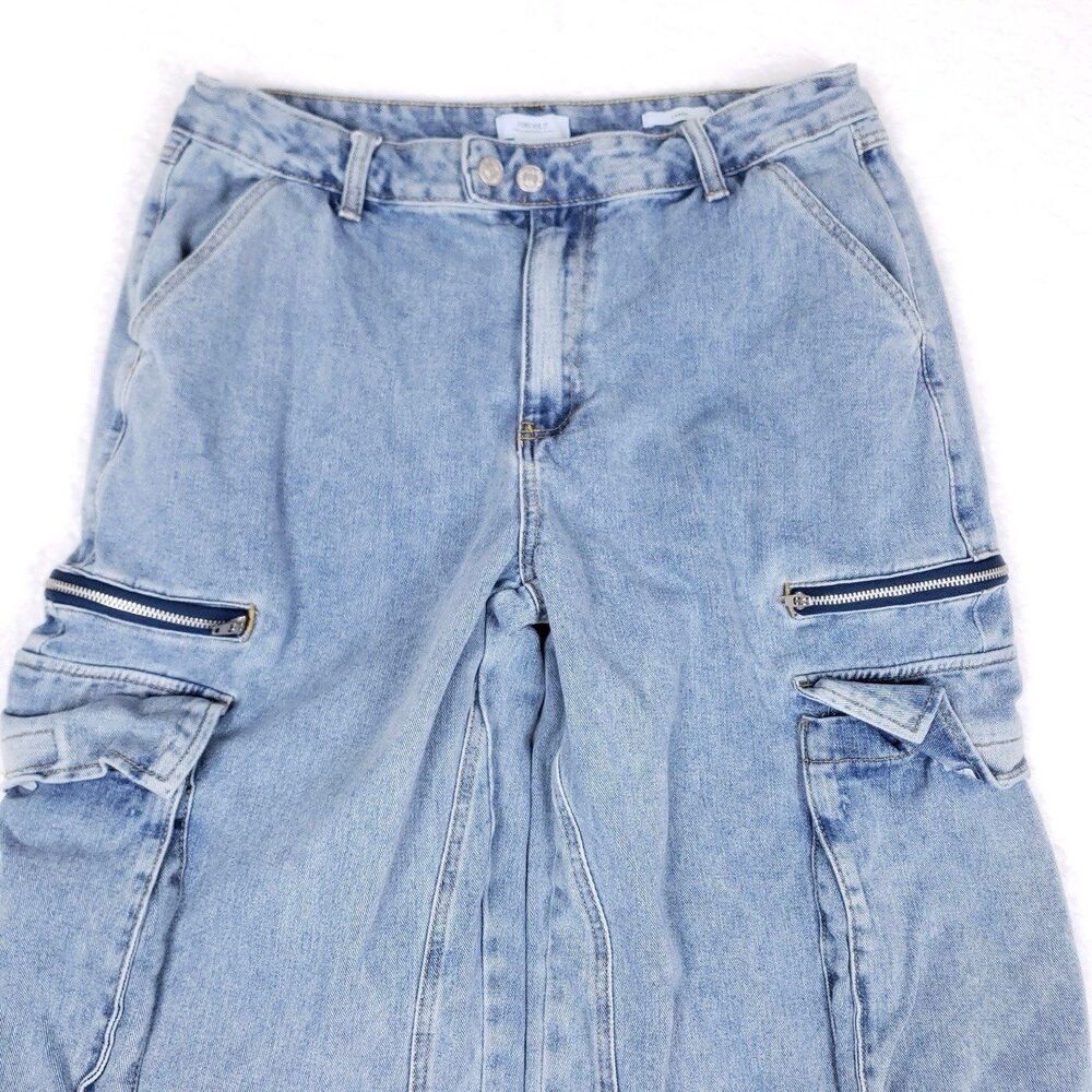 Forever 21 Cargo Jeans Size 31 Baggy Denim Y2K Skater Utility Grunge Streetwear - Picture 3 of 9